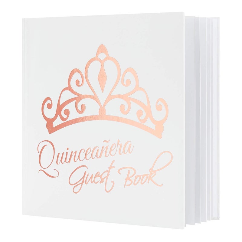 Calculs Libro De Firmas Para QuinceaÃ±era Guest Book 15th Quinceanera Party Favors Polaroid Picture Book Decorations 8.5â€ Square White Cover Rose Gold Gilding - Image 5